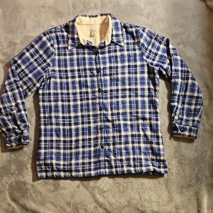 L.L. Bean Blue and Cream Plaid Women's Fleece-Lined Flannel Shirt